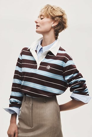 Australian Cotton Stripe Rugby Polo Sweat | Country Road