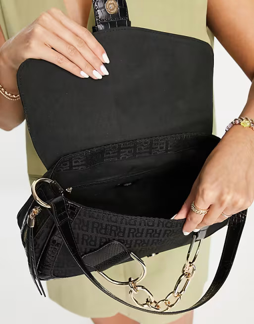 River Island jacquard buckle shoulder bag in black | ASOS (Global)