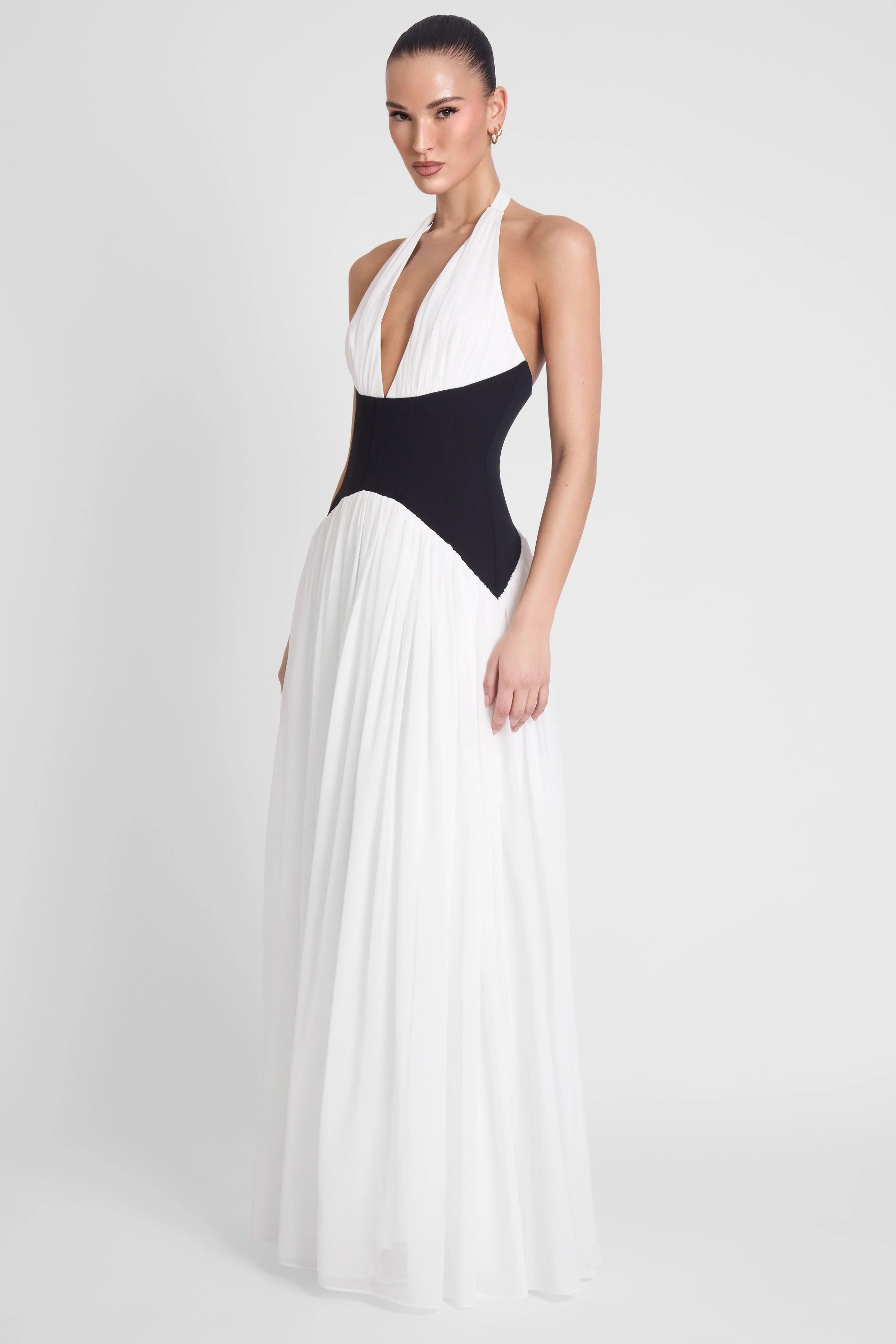 LEAU - Harlowe Contrast Corset Maxi Dress in White | LEAU (US)