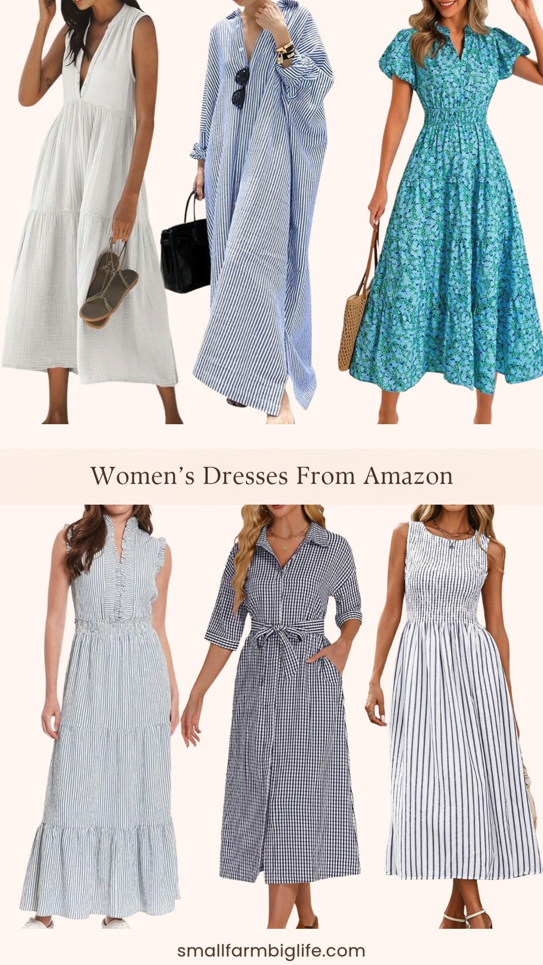 More beautiful summer dresses from Amazon because the styles right now are so good! From classic striped maxi shirtdresses and smocked sundresses to a gorgeous blue floral puff sleeve boho dress, a navy plaid belted maxi, a ruffle V neck tiered dress, and a flowy white cotton button front maxi, these are the effortless and flattering styles that work for so many different occasions this summer. All the beautiful blues, stripes, and classic prints at unbeatable prices. Linking everything below! 

 #LTKootd #LTKSeasonal #LTKOver40