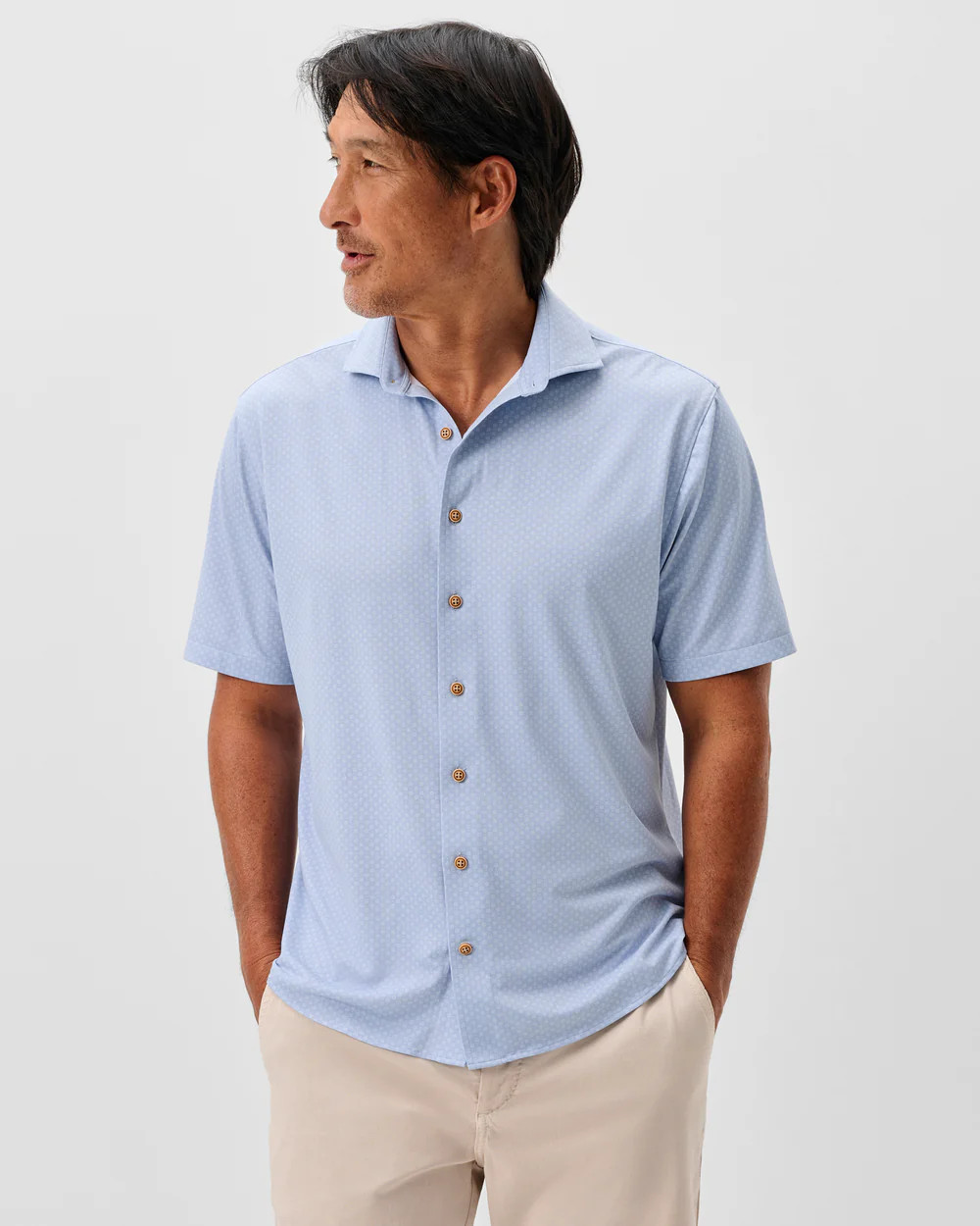 Printed Mesh Short Sleeve Button Down Shirt - Augustine Printed Knit | johnnie O