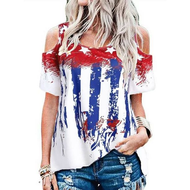 PALACLOTH 4th of July Tops American Flag Womens Off The Shoulder T-Shirt - Walmart.com | Walmart (US)