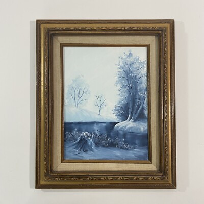 Winter Landscape Painting on Canvas in Gold Frame, Original Nature Art Decor  | eBay | eBay US