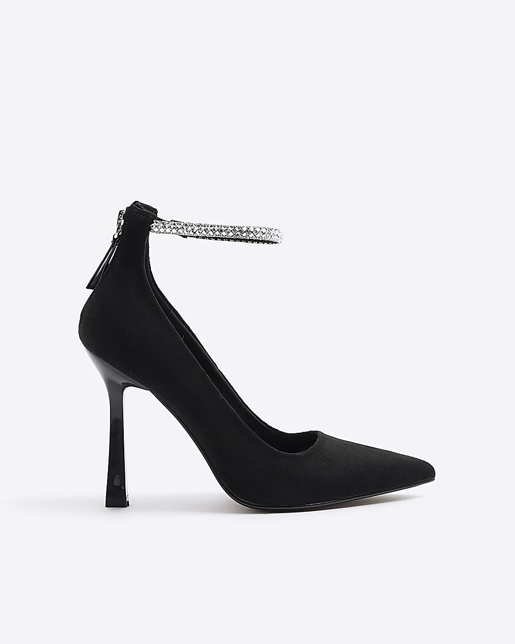 Black diamante strap heeled court shoes | River Island (UK & IE)