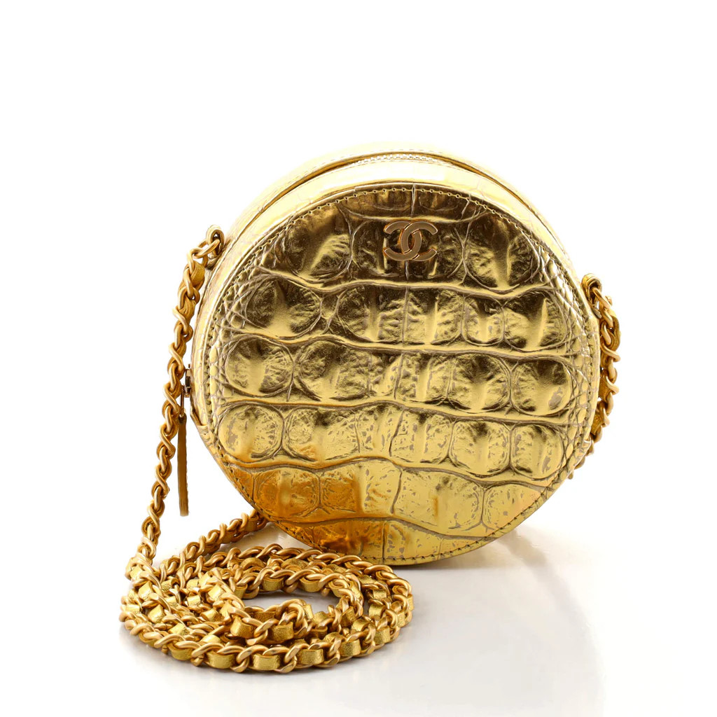 Chanel Round Clutch with Chain Crocodile Embossed Metallic Calfskin Gold 10787725 | Rebag