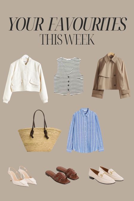 Spring favourites this week 🤍 

Cropped trench coat, basket bag, waistcoat, summer sandals, spring style, spring outfits 

#LTKtravel #LTKfindsunder50 #LTKstyletip