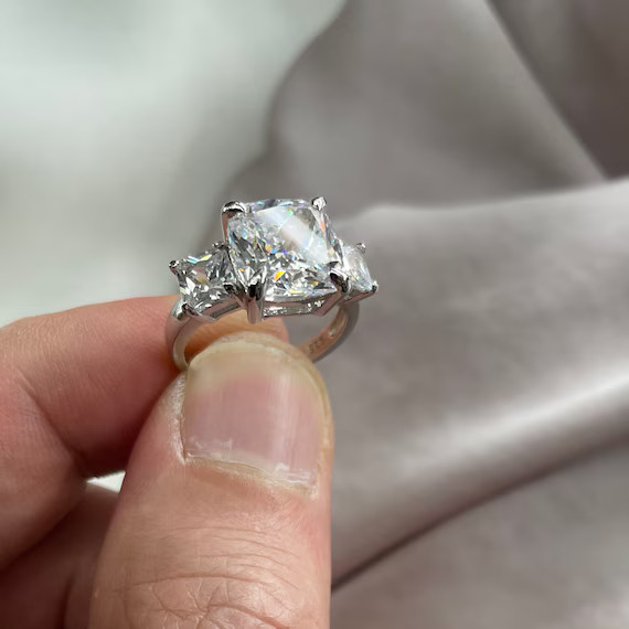 Cushion Cut 4 Solid Carat 925 Sterling Silver Ring Three Ring | Etsy | Etsy (US)