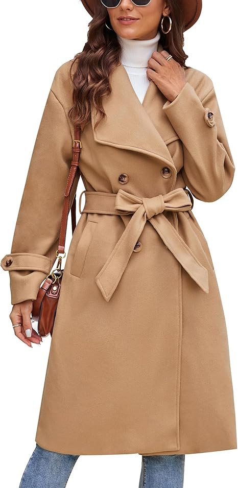 GRACE KARIN 2024 Womens Wool Coat Double Breasted Outwear Lapel Jacket Long Winter Pea Coats Tren... | Amazon (US)