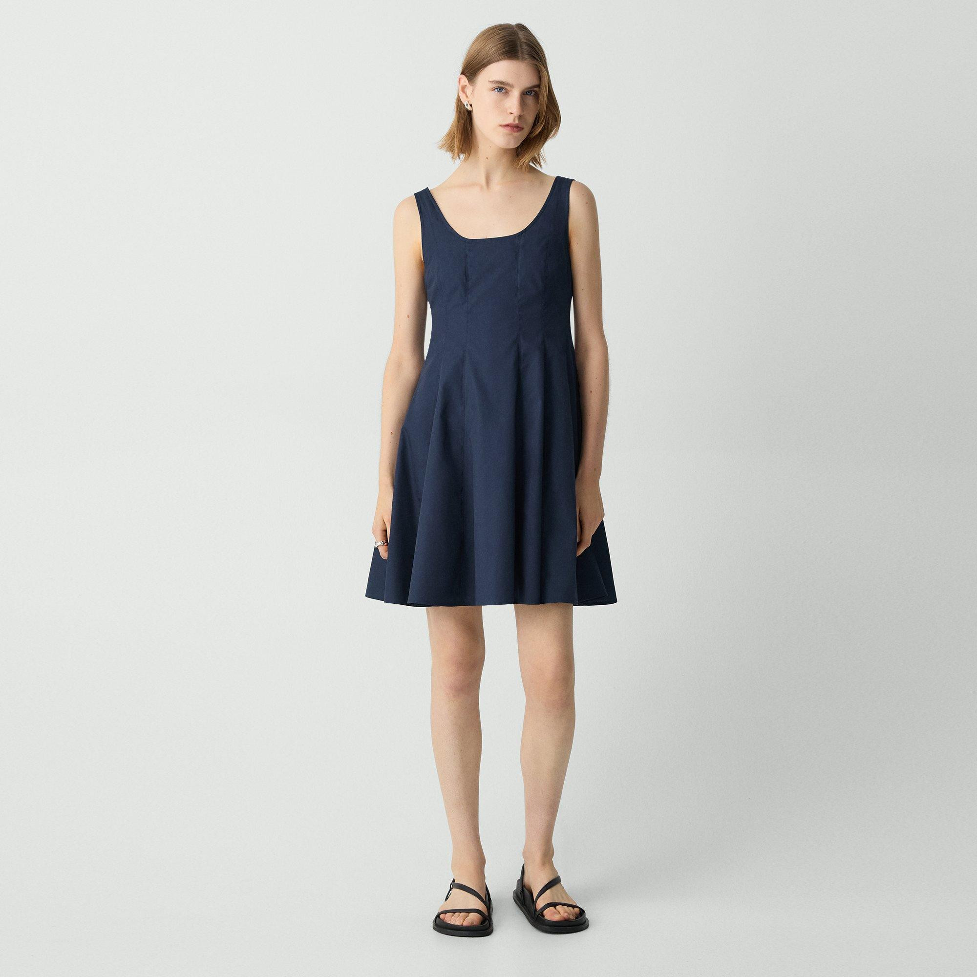 Sleeveless Fit-and-Flare Dress in Sleek Poplin | Theory