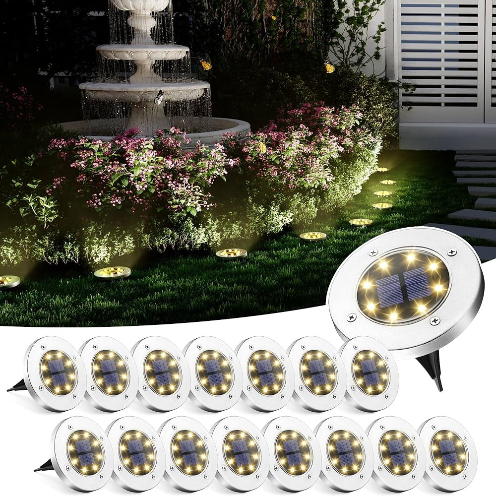 SOLPEX Solar Ground Lights, 16 Pack Solar Lights Outdoor Waterproof, 8 LED Solar Powered Landscap... | Amazon (US)