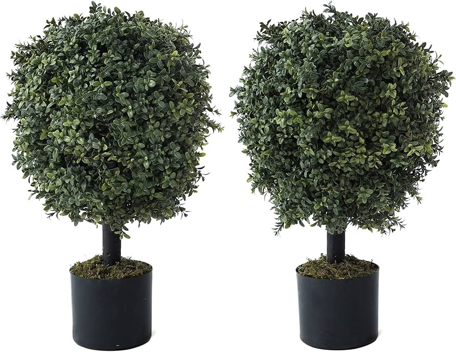 CAPHAUS 23.6" Artificial Boxwood Topiary Ball Trees Set of 2 - UV Resistant & Low Maintenance Fau... | Amazon (US)