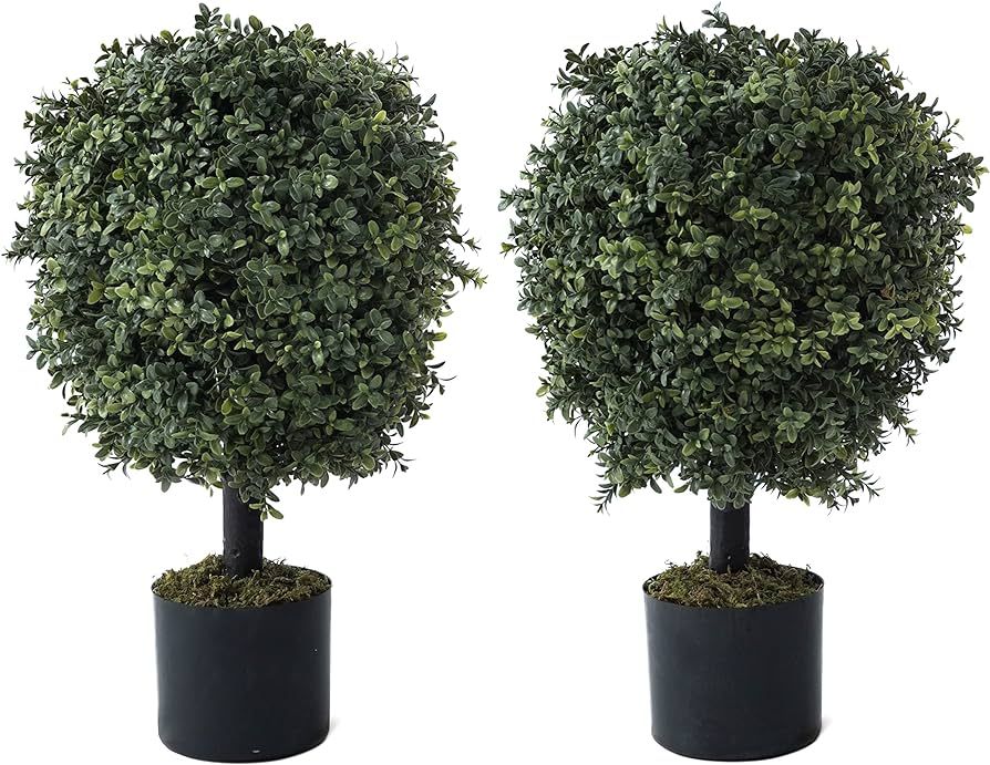 CAPHAUS Artificial Boxwood Topiary Ball Tree Set of 2, Artificial UV Resistant Bushes, Faux Potte... | Amazon (US)