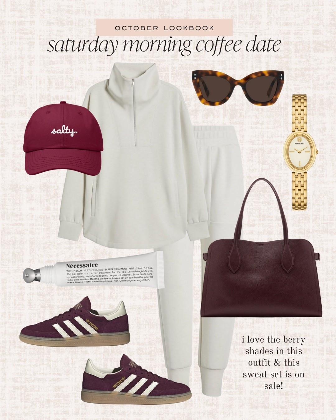 Casual outfit for fall, sweat set, travel outfit, burgundy, cranberry accessories, adidas sneakers

#LTKTravel #LTKSeasonal #LTKFindsUnder100