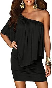 Sidefeel Women Off Shoulder Ruffles Bodycon Mini Dress | Amazon (US)