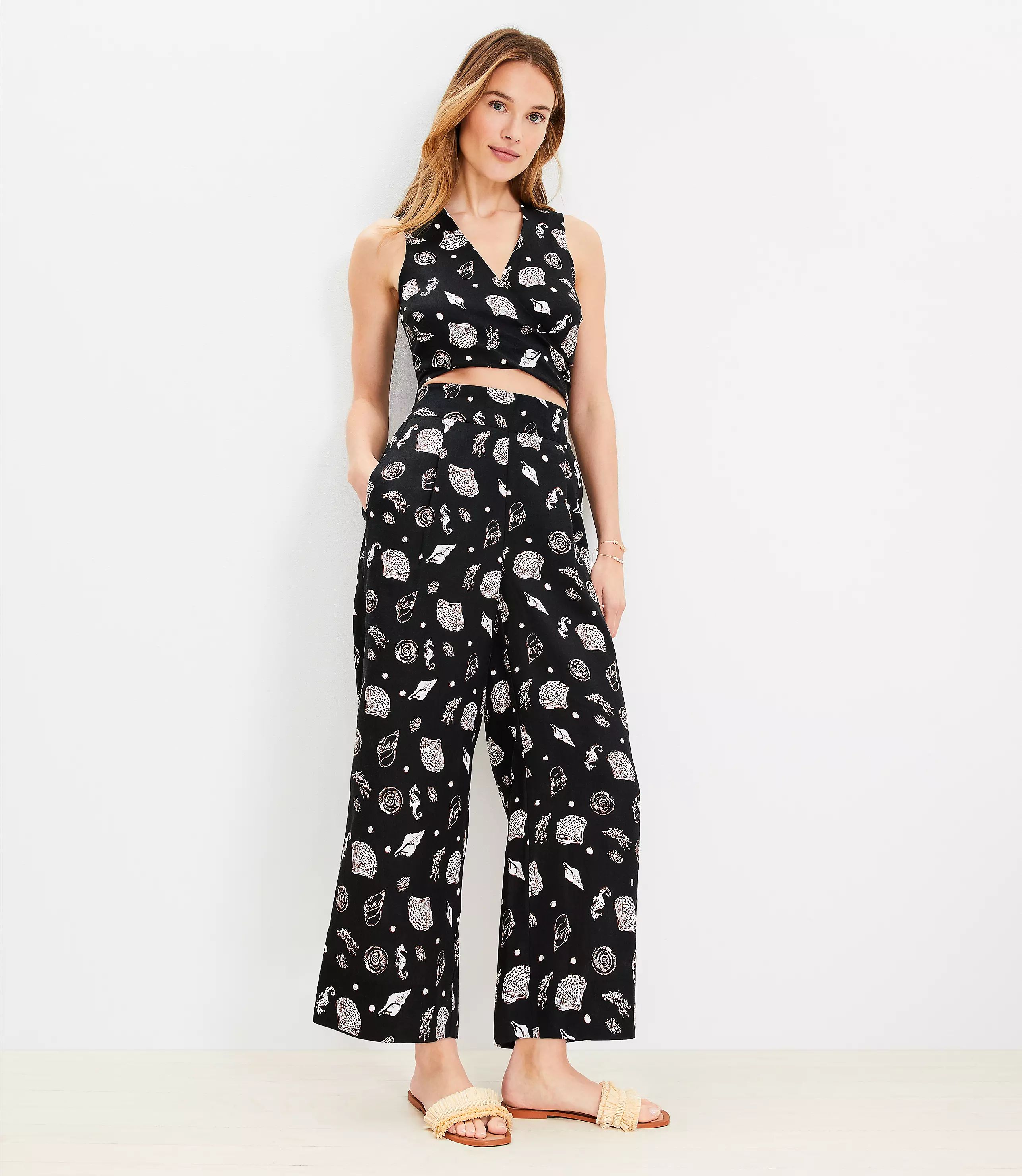 LOFT Beach Seashell Linen Wide Leg Pull On Pants | LOFT