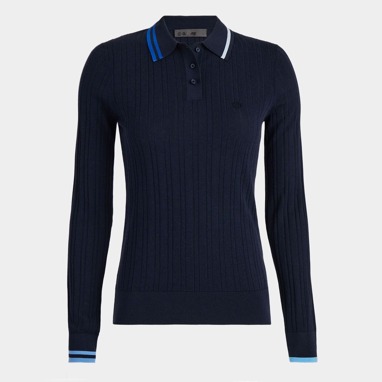 CONTRAST STRIPE COTTON BLEND RIBBED LONG SLEEVE KNIT POLO | WOMEN'S POLO SHIRTS | G/FORE | G/FORE | GFORE.com