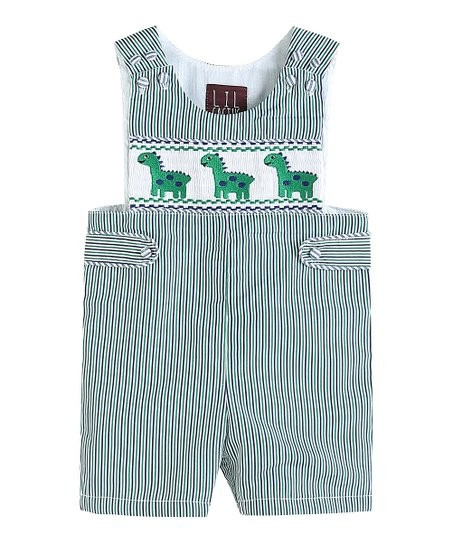 Blue & Green Striped Dinosaurs Shortalls - Infant & Toddler | Zulily