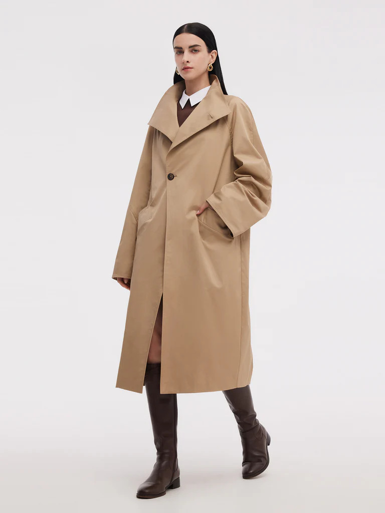 Cotton Color Block Cuffs Unisex Trench Coat | GOELIA