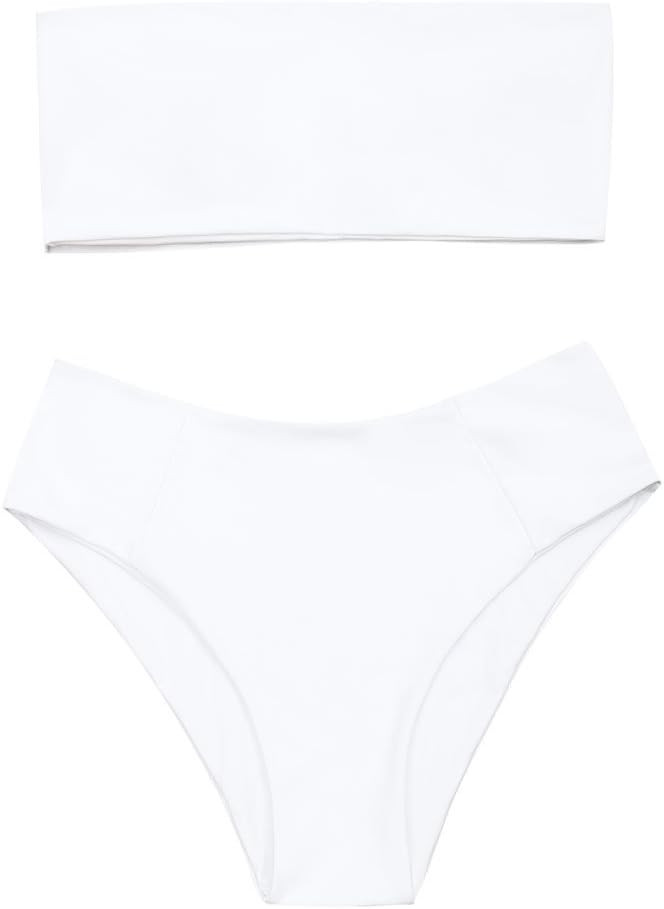 ZAFUL Women's High Cut Bandeau Bikini Set Strapless Solid Color 2 Pieces Bathing Suit Swimsuit | Amazon (US)