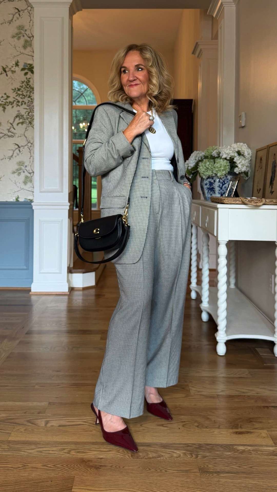 This gray blazer and wide-leg pant set makes polished dressing so easy. I love the white tee and burgundy pointed flats for a classic look with a modern touch.

💡 LTK MADE EASY
❤️ Heart = Support my posts!
🔖 Save = Get sale & restock alerts
📋 Lists = Keep favorites organized
📲 Share = Send lists and products to a friend. Hello, Christmas List!
💬 Comment = Ask me anything about what I'm wearing.:-)

#LTKootd #LTKWorkwear #LTKOver40