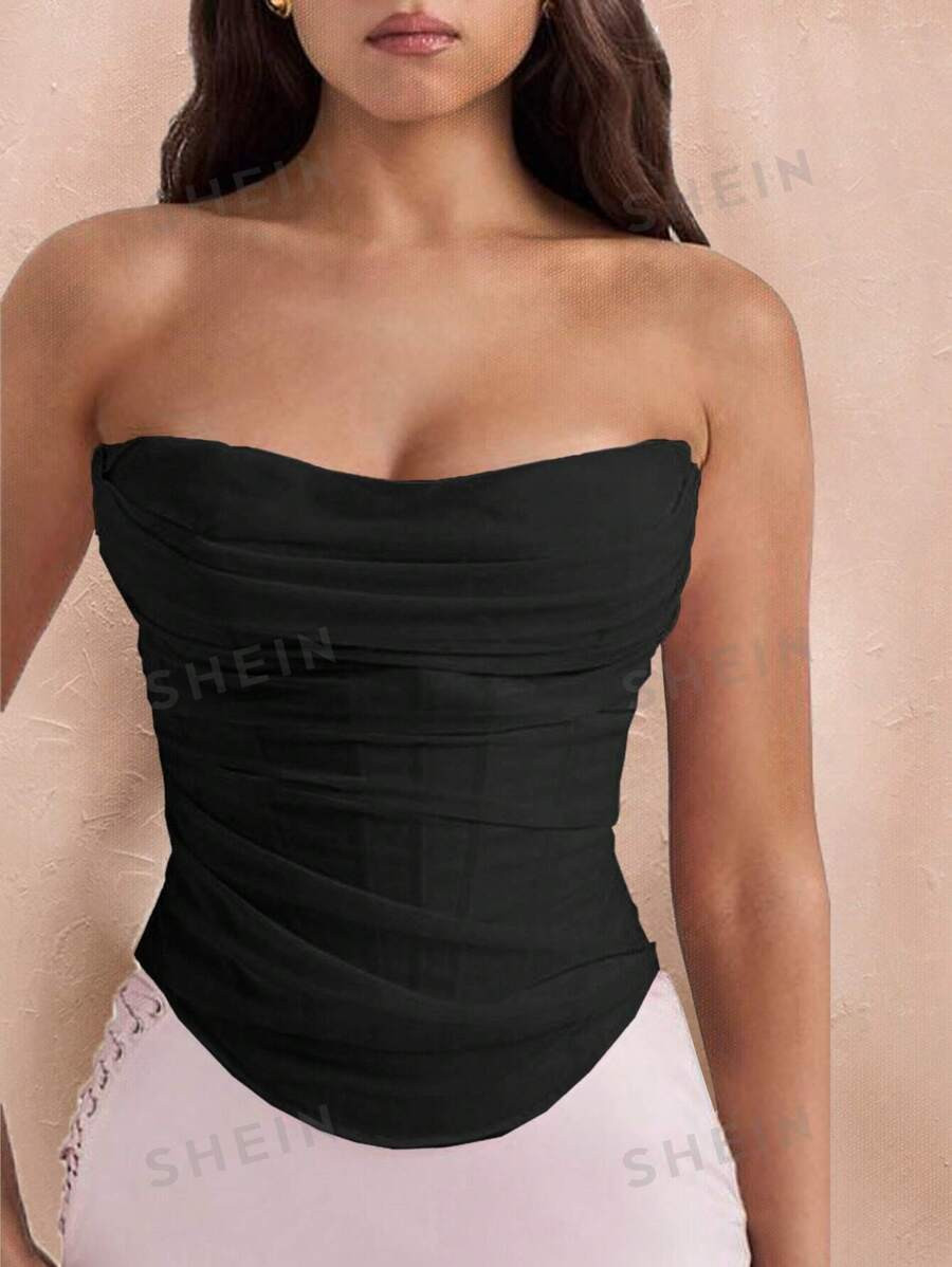 SHEIN BAE Summer Black Tube Top Corset Top, Country Concert Top Coquette Top, Concert Women Cloth... | SHEIN