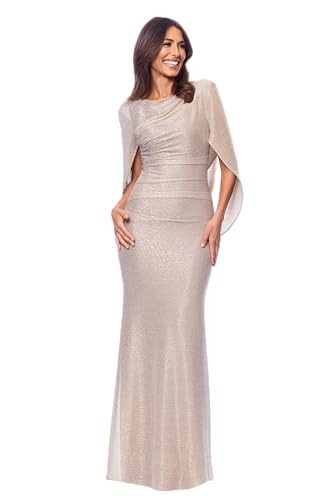 Betsy & Adam Women's Metallic Knit Draped Sleeve Floor Length Dress (Petite), Gold/Silver, 8P | Amazon (US)