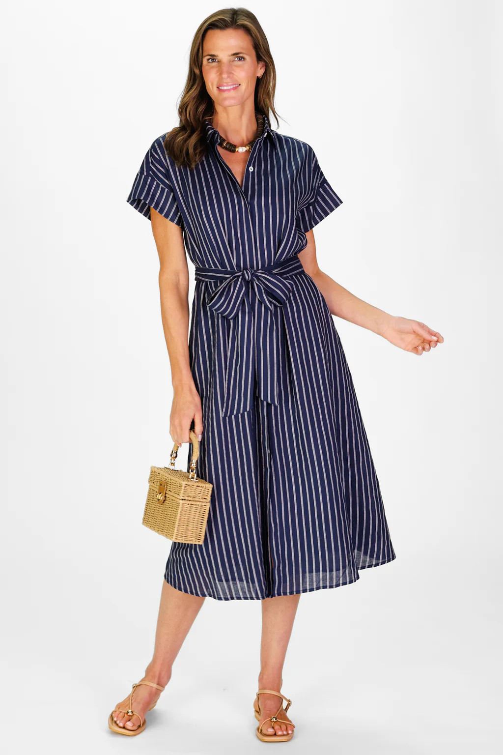 Callahan Dress in Navy Linen Stripe | Duffield Lane