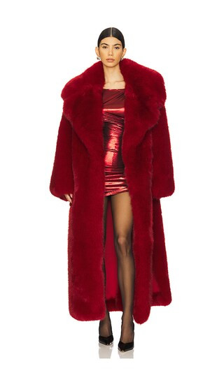 Adrienne Landau Faux Fur Coat in Burgundy. - size L | Revolve Clothing (Global)