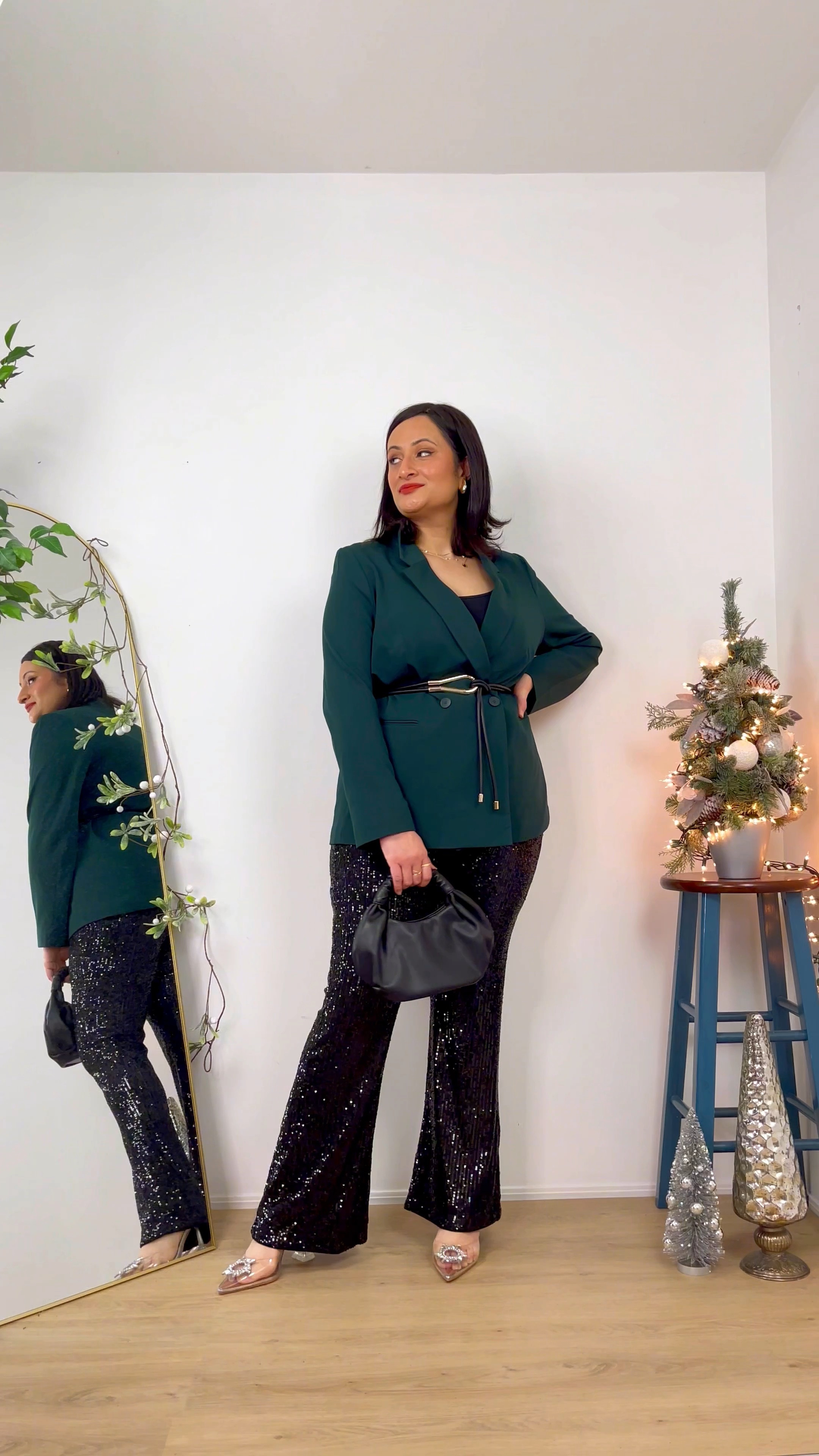 Wearing bs styling: 1 blazer suit styled 2 ways. Outfit ideas. How to style. New year eve outfit. Party outfit. Sequin pants. Blazer style. H&M outfit. Party wear. Amazon fashion. Midsize fashion 

#LTKstyletip #LTKHoliday #LTKparties