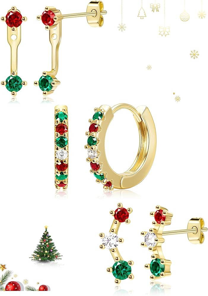 Gold Plated Stud Huggie Earrings Stack for Women Trendy, 3 Pairs Small Cute Hoop Jacket Cartilage... | Amazon (US)