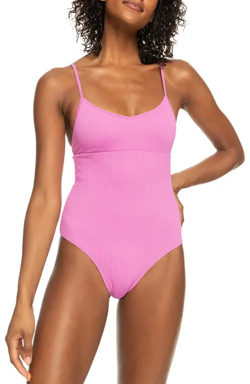 Roxy Active Ribbed One-Piece Swimsuit in Cyclamen at Nordstrom, Size Large | Nordstrom
