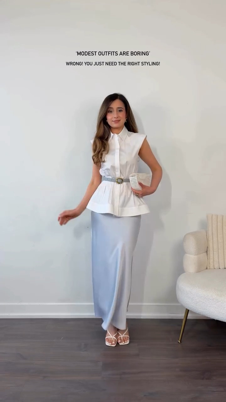 Modest yet chic ✨ Styling modest pieces doesn’t have to boring with the right styling. Follow these styling tips:
1. Pair your shirts with silk pants and silk scarves to instantly make it chic! 
2. Ditch your basic trousers and opt for satin or pleated skirts! They look so chic! 
3. Add structured sleeve tops for that WOW factor.
3. Experiment with new colors and textures like the lilac co-ord set! LOVE! 
4. Mix patterns like polka dots with basics.

#LTKsummer #LTKmodest #LTKworkwear