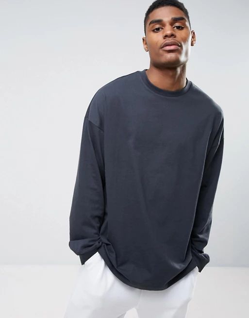ASOS – Langärmliges Oversize-Shirt mit grauen Ärmelabschlüssen | Asos DE