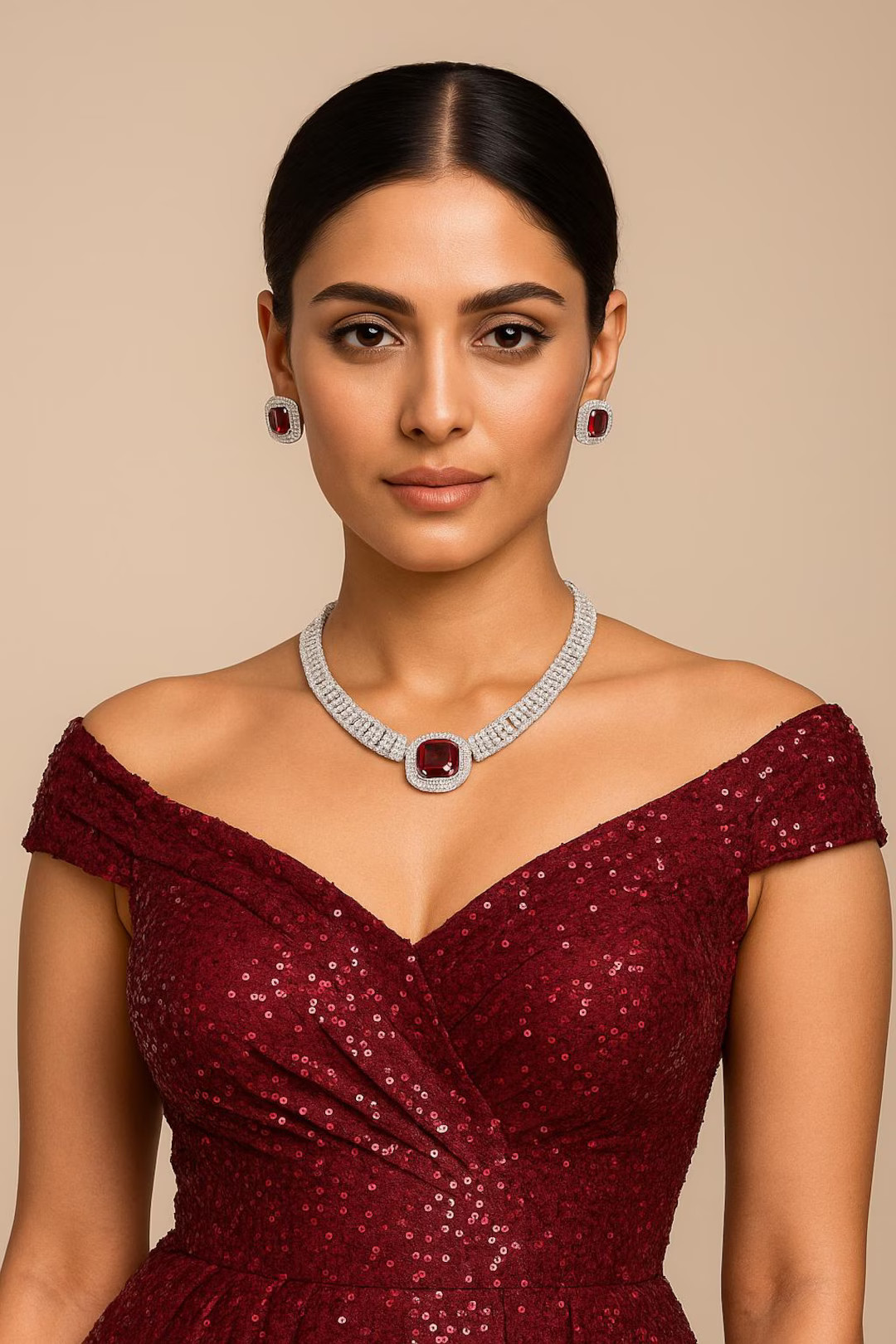 Sparkling CZ Ruby Necklace & Earrings Set | Red Diamond Stone Bridal Jewelry | Wedding Party Jewe... | Etsy (US)