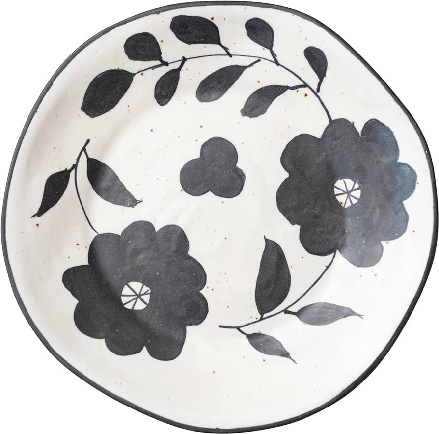 Creative Co-Op Organically Shaped Edge Stoneware Floral Design, Black and White Plate | Amazon (US)