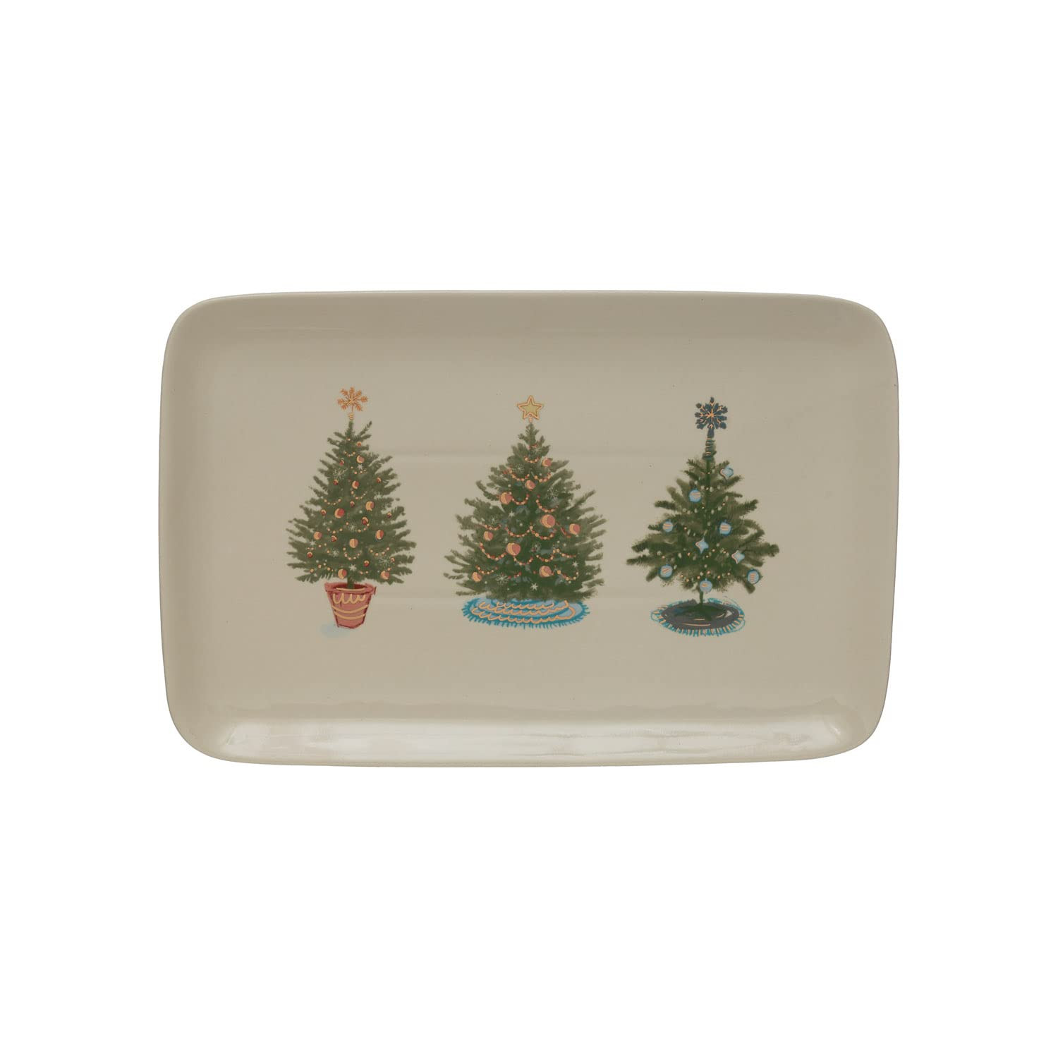 Creative Co-Op Stoneware Platter with Christmas Trees, Multicolor | Amazon (US)