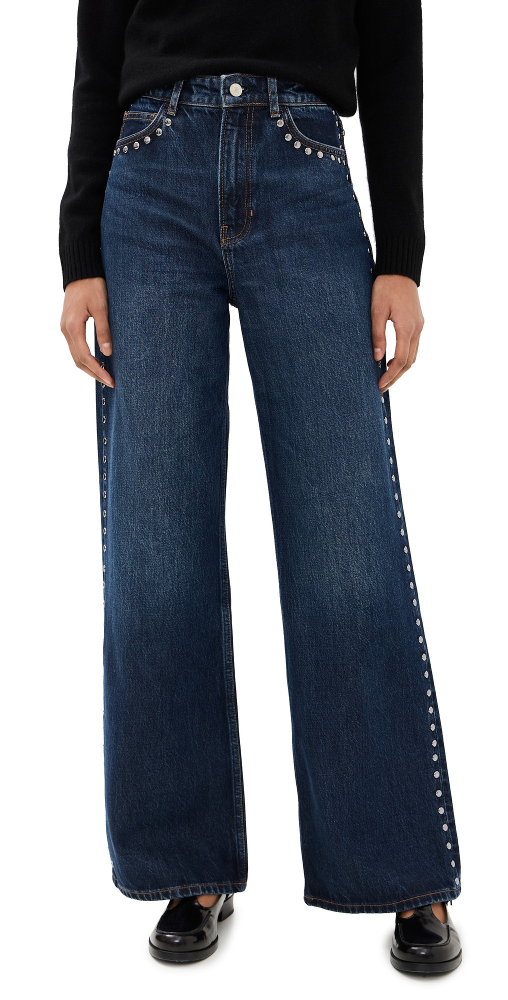 Reformation Cary High Rise Slouchy Wide Leg Jeans Mille Studded 27 | Shopbop