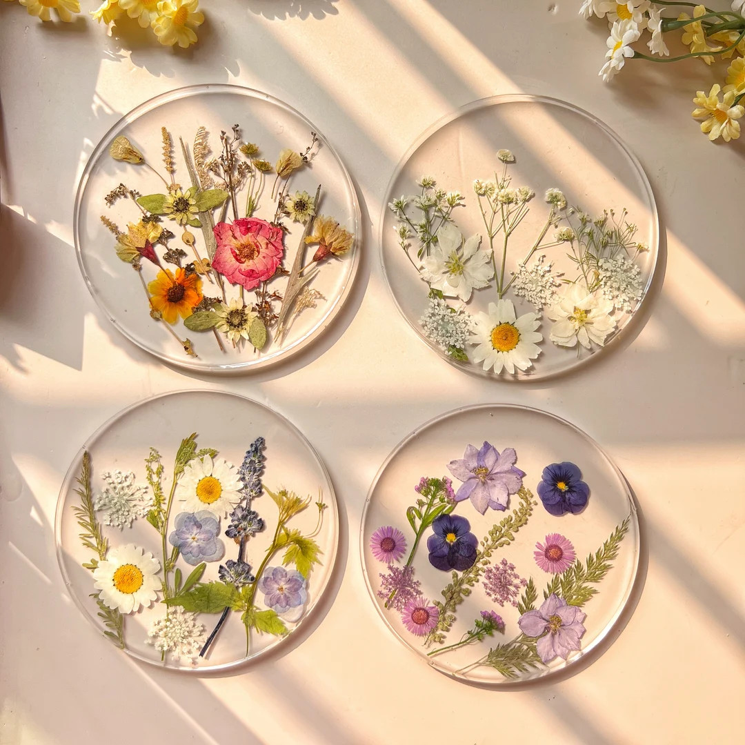 Natural Flowers Coasters,colorful Pressed Real Flowers Outdoor Coasters,custom Wedding Birthday C... | Etsy (US)