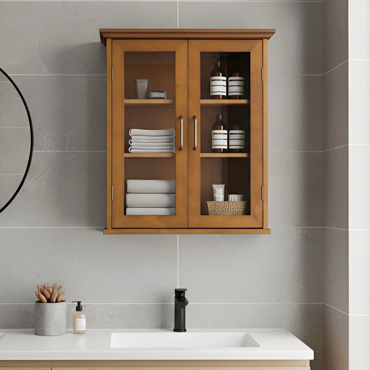 Yarissa Two-Door Removable Wall Storage Cabinet with Glass Panels & Adjustable Shelves | Wayfair North America