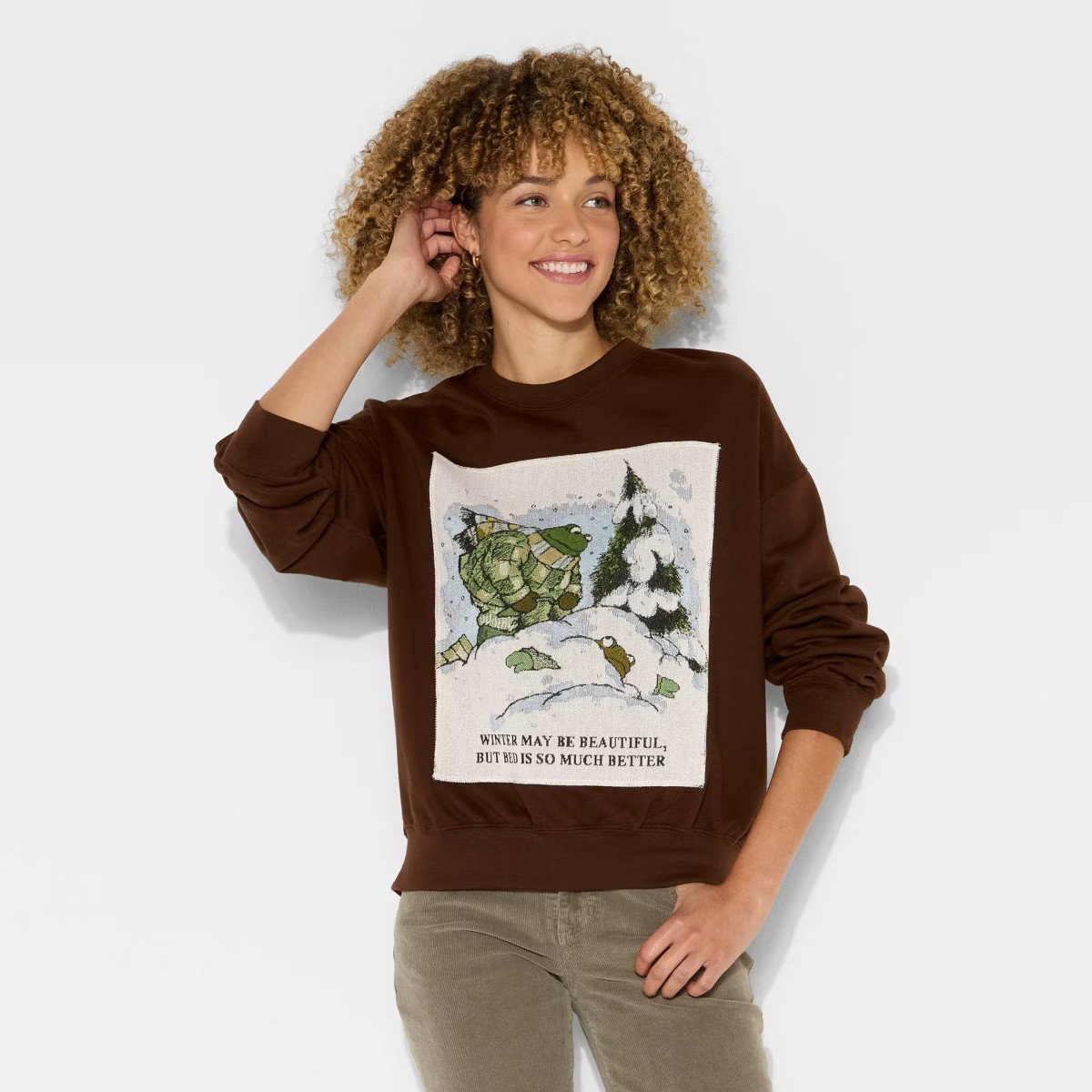 Women's Frog & Toad Fleece Graphic Pullover Sweatshirt - Brown | Target
