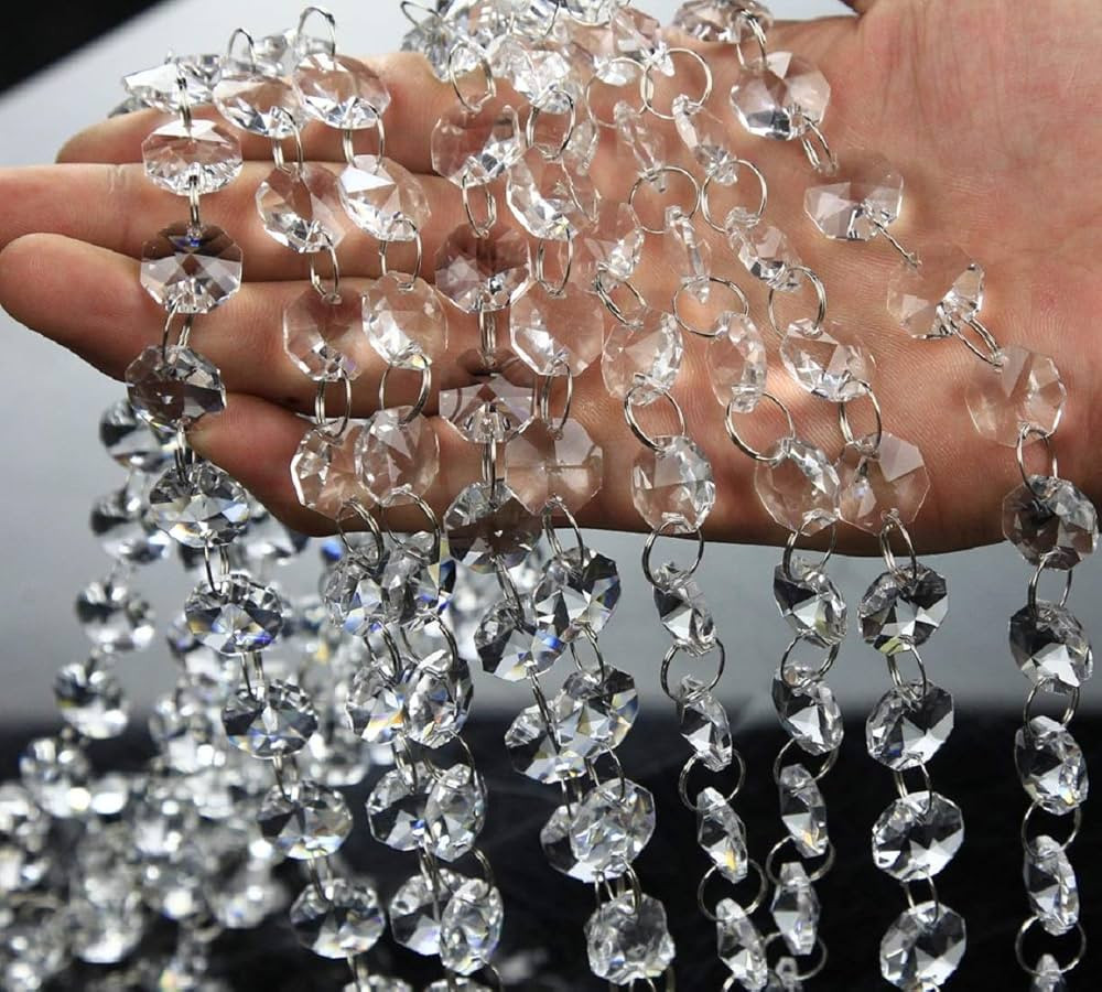 VOVOV 10 Pack (1000CM/30.5FT) Beaded Trim Clear Crystal Garland Chandelier Octagon Beads Chain | Amazon (US)