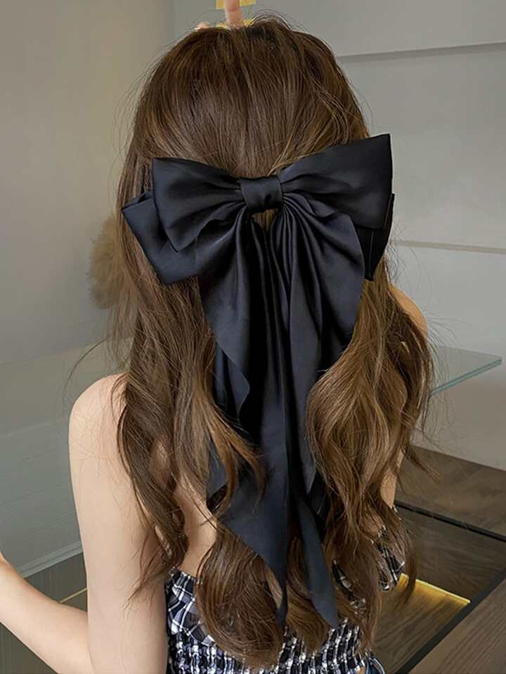 1pc Elegant Black Large Ribbon Bow Spring Clip Hair Clip, Suitable For Daily Use, Festivals, Part... | SHEIN