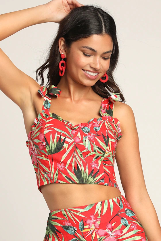 Island Experience Red Tropical Tie-Strap Bustier Crop Top | Lulus (US)