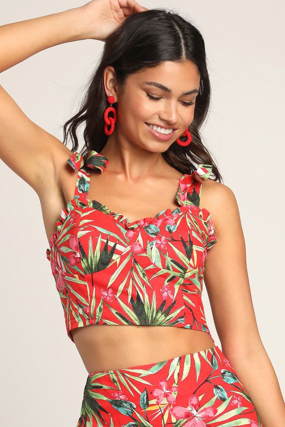 Island Experience Red Tropical Tie-Strap Bustier Crop Top | Lulus (US)