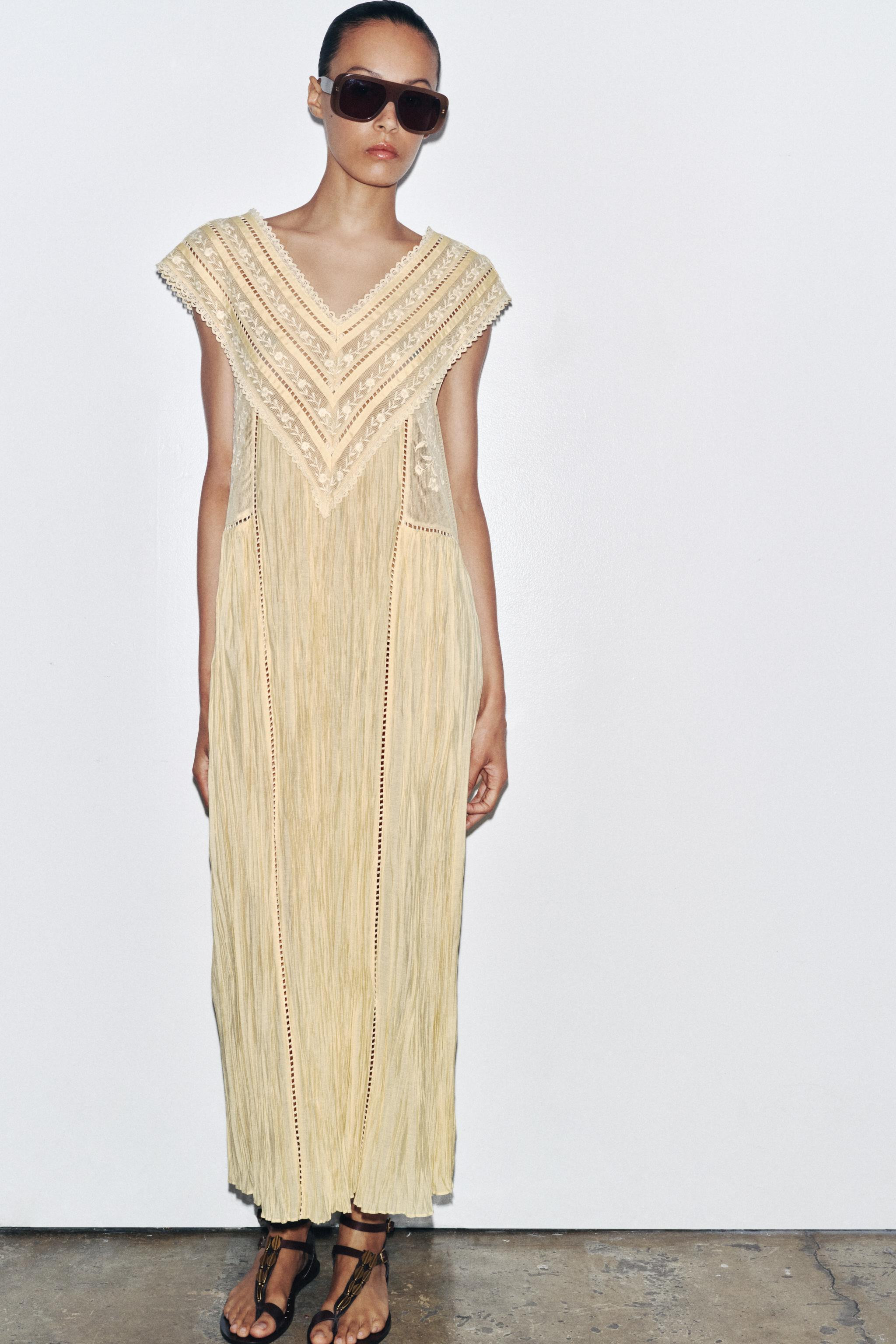 ZW COLLECTION EMBROIDERED PLEATED DRESS | Zara US