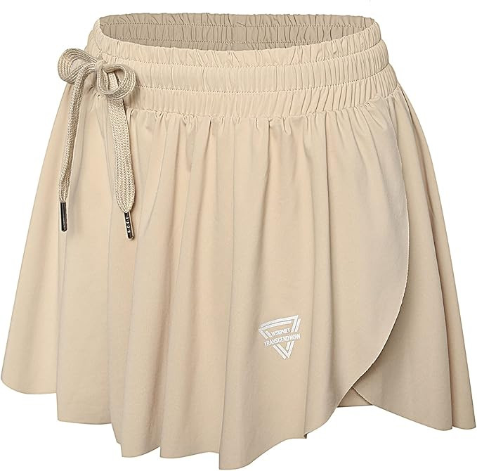 Wsirmet Women's 2-in-1 Double Layer Running Yoga Shorts Quick-Dry Drawstring Waist Flowy Hem Fitn... | Amazon (US)