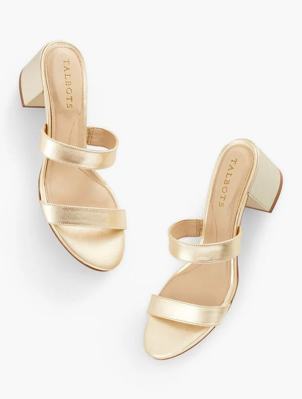 Tilly Metallic Leather Block Heel Sandals | Talbots
