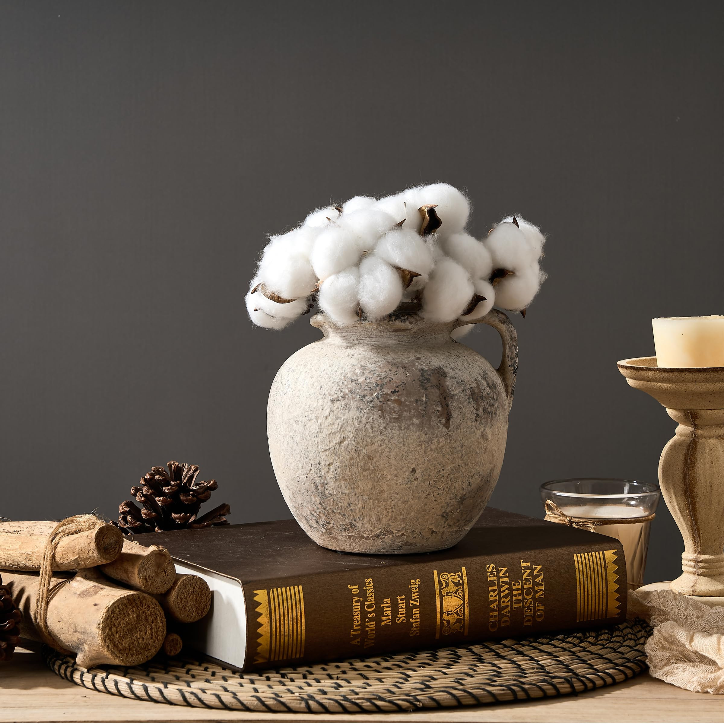 Antique Terracotta Vase with Handle, 5.6 Inch Farmhouse Ceramic Vase Boho Decor Decorative Vase, ... | Amazon (US)