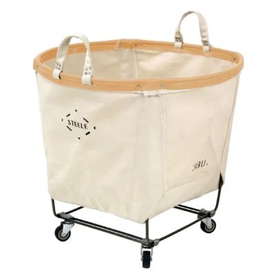 Round Rolling Laundry & Storage Cart Steele Canvas Basket Color: Natural Canvas with Vegetable Tanne | Wayfair North America