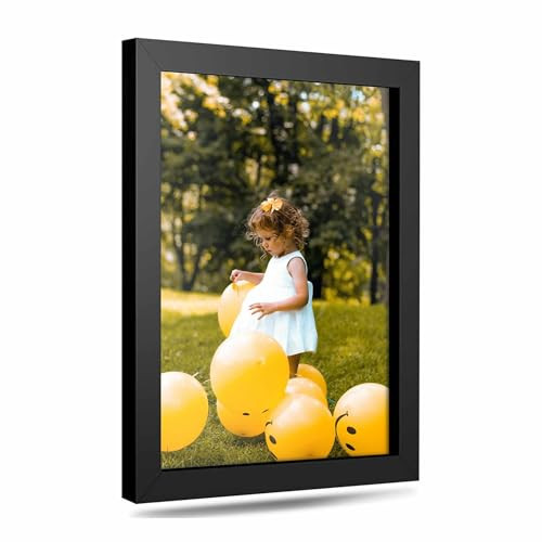 7x9 Black Picture Frames - Ready to Hang Solid Pine Wood Poster Frame - Photo Frame Polished Glass Front Clear Plexiglass Display Photograph - Hanging Hardware Included - Home wall Decor - 7 x 9 | Amazon (US)